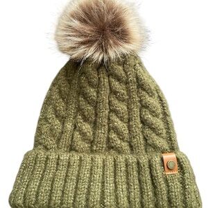 Frye Cable Knit Faux Fur Pom Pom hat